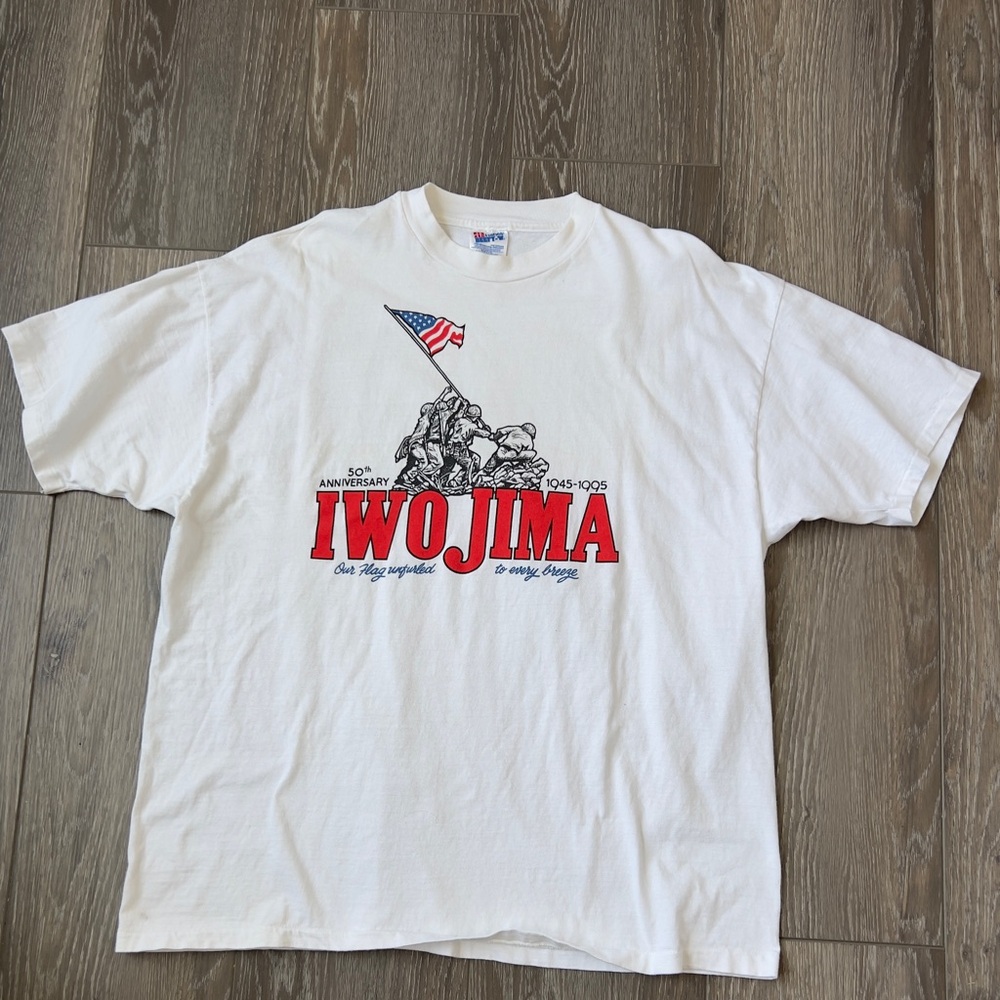 Iwo Jima Graphic Tee - White with Red & Blue Print